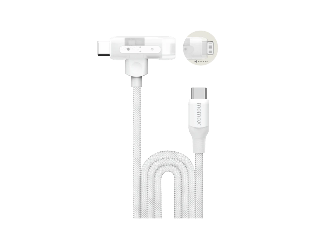 كابل Momax 1-Link Flow Duo USB-C إلى USB-C وLightning Braided بقوة 60 وات بطول 1.5 متر - أبيض كابل Momax 1-Link Flow Duo USB-C إلى USB-C وLightning Braided بقوة 60 وات بطول 1.5 متر - أبيض